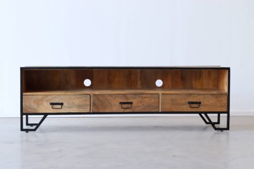 TV meubel van mangohout 160 cm met warm houtkleur en modern ontwerp