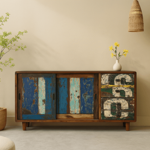 Dressoir van kleurrijk gerecycled boothout – Daan Hout